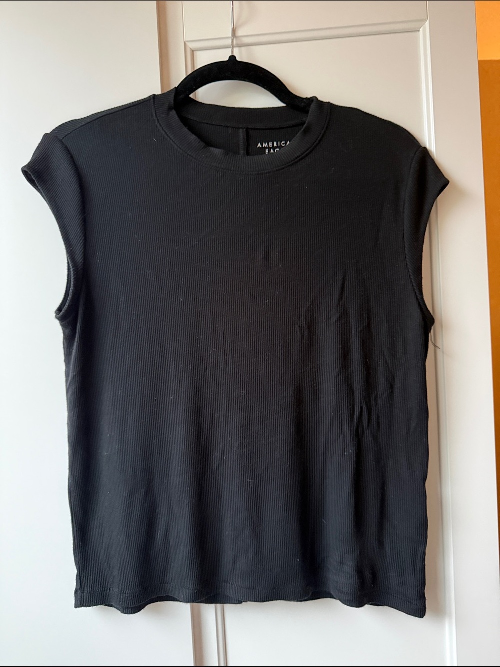 American Eagle Outfitters Black Ribbed Sleeveless Crew Tank